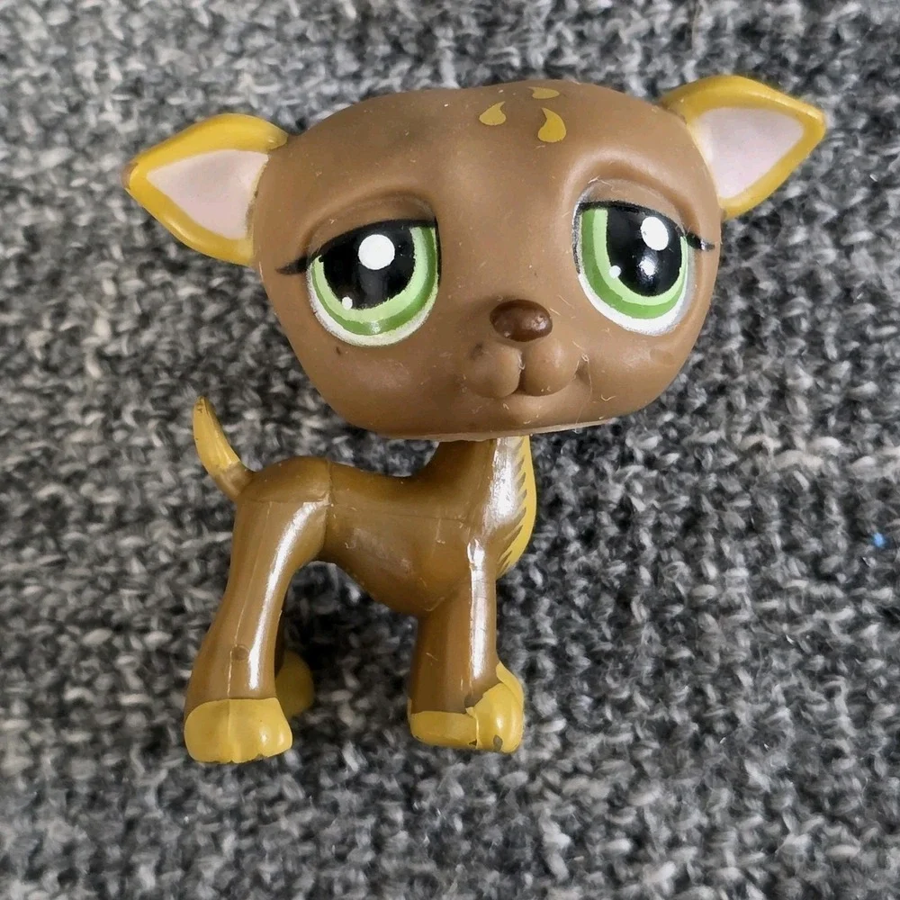 Littlest Pet Shop LPS #507 Brown Tan Greyhound Dog Green Dot Eyes Pet